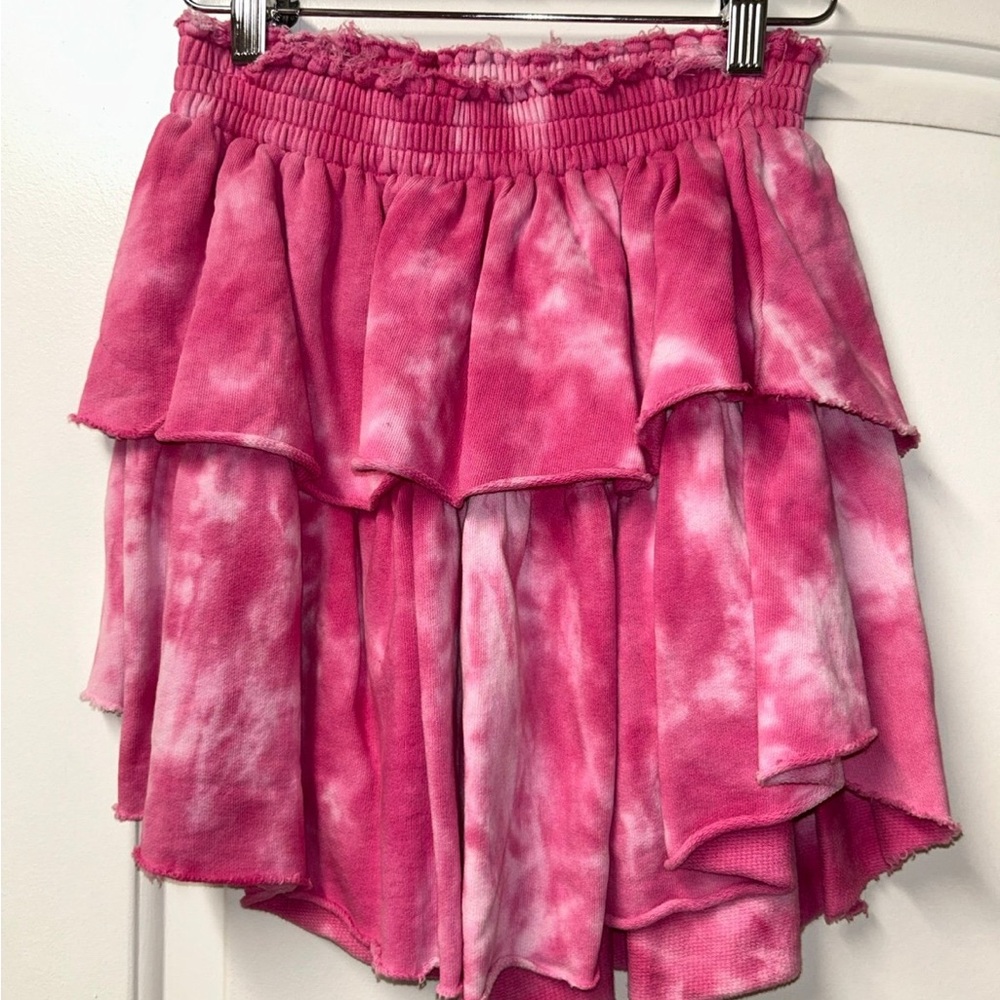 LoveShackFancy pink tie-dye skirt